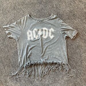 AC/DC distressed graphic tee with fringe